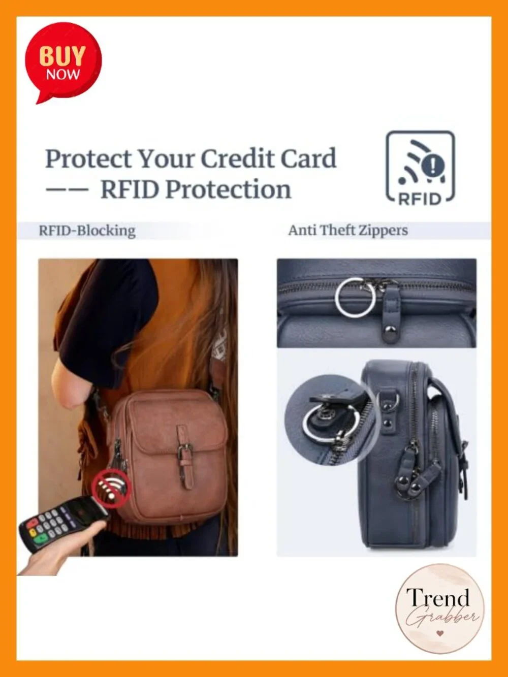 Leather Small Anti Theft Crossbody Bag with RFID Blocking & Multiple Pockets